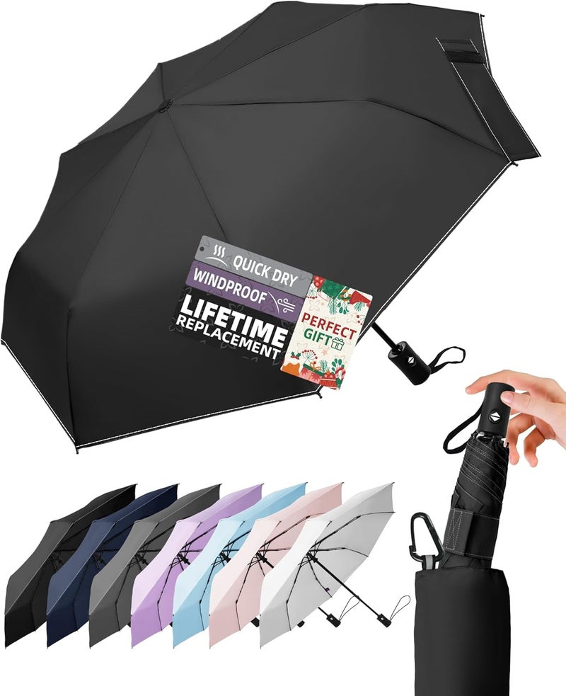 Lilac Compact Travel Windproof Umbrella, 43" Auto open/close Folding Quick Dry Umbrellas for Rain, Lightweight Portable Small for Backpack Car, Thoughtful Gift for Women Men Kids, TSA Approved - Image 1